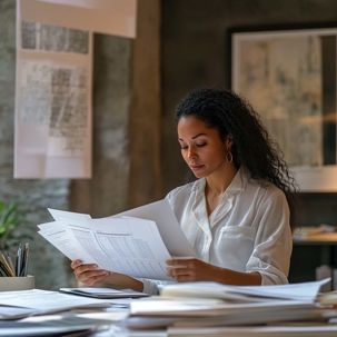 Woman reads paperwork